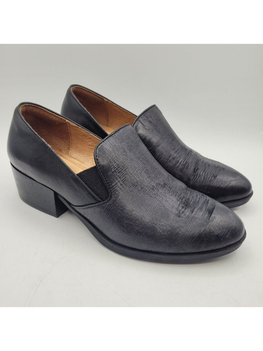 Sofft Women's Loafers Size 9.5W Wide Velina Black Leather Block Heel Slip On